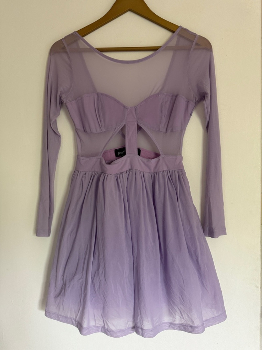 Nasty Gal Lavender Long-Sleeve Mesh Mini Dress